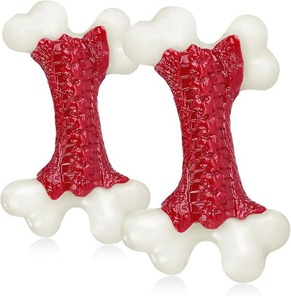 Kseroo 2-Pack Indestructible Dog Toys for Aggressive Chewers: Beef Flavored Hard Nylon Bone Chew Toys, Tough Dog Chew Toys for Large Dogs, Dog Toys to Keep Them Busy for Medium Large Breed, Red