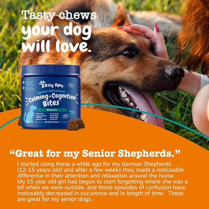 Zesty Paws Senior Advanced Calming & Cognition Soft Chews for Dogs - Supplements for Dog Brain Health & Nervous System Support + Calming & Relaxation -with Ashwagandha & DHA