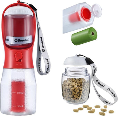 Cibaabo Dog Water Bottle with Food Container & Poop Bag Holder, Travel Water Bowl, Portable Pet Dispenser, Dog Gifts Stuff Accessories Items, Puppy Essentials for Yorkie Chihuahua Walking Hiking
