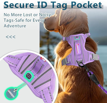 BARKBAY Dog Harness No Pull with ID Tag Pocket - Heavy Duty, Reflective, Easy Control for Large Dogs(Violet Purple,M)