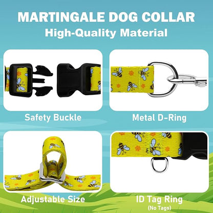 Martingale Collar for Dogs with Buckle No Pull Adjustable Nylon Limited Slip Training Dog Collars (Yellow Bee, Medium)