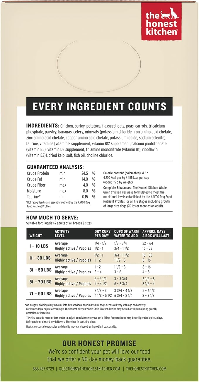 The Honest Kitchen Human Grade Wholemade™ Dehydrated Whole Grain Dog Food - Complete & Balanced Meal or Topper - Chicken 4 lb Box