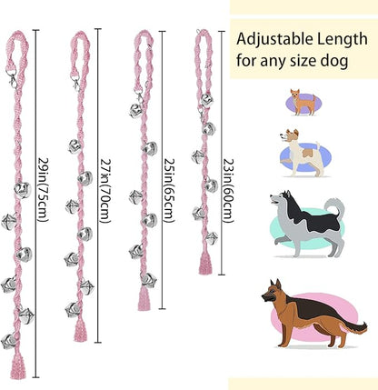 Dog Bells to Go Outside & Puppy Potty Training, Adjustable Dog Door Bell Ring to Go Potty, Handmade with Premium Yarn. Twisted Style, LightPink
