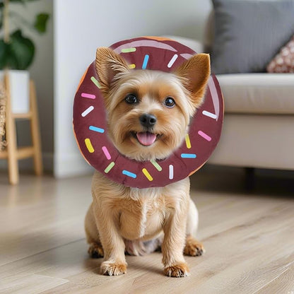 Comfortable Adjustable Soft Dog Cone for Recovery, Washable Elizabethan Collar for Dogs and Cats, Stops Licking Wounds (Donut Brown, S)
