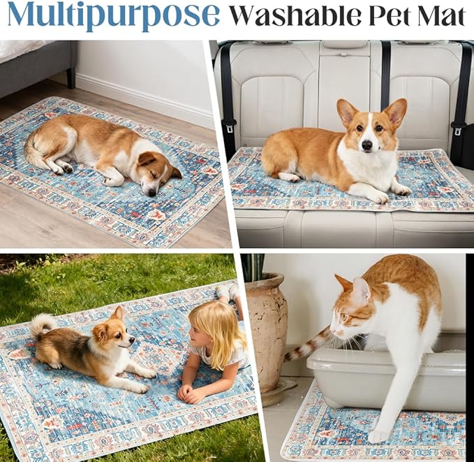 Washable Pee Pads for Dogs 2 Pack Reusable Puppy Training Pads 60"x48" Super Absorbent Waterproof Dog Training Pads, Non-Slip Potty Pads Whelping Pads Litter Mat Pet Supplies - Blue/Mix