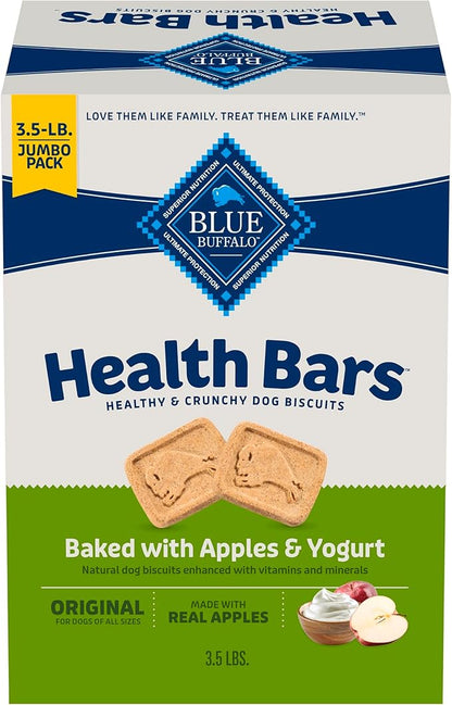 Blue Buffalo Health Bars Crunchy Dog Biscuits, Oven-Baked with Natural Ingredients, Apples & Yogurt, 3.5-lbs Box