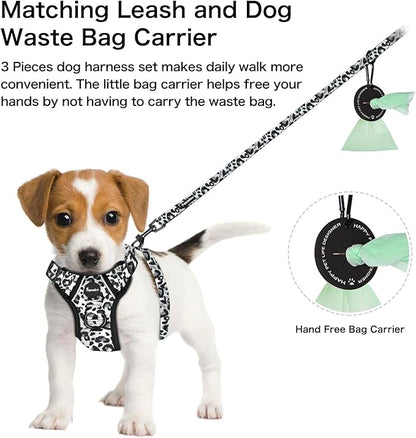 Petmolico Dog Harness for Small Dogs, Cute Harness Vest with Two Leash Clips and Soft Handle, Reflective Easy Walk Puppy Vest - Grey Leopard, Medium