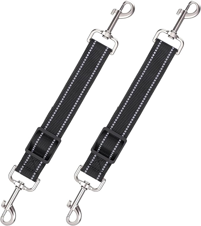 ElevateTech 2Pcs Dog Collar Safety Clip Adjustable Double Ended Backup Clasp Leash Connector Gentle Leader for Dogs Suitable Dog Harness Small Dogs Collar Walking Running Training Travel (Black)