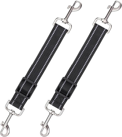 ElevateTech 2Pcs Dog Collar Safety Clip Adjustable Double Ended Backup Clasp Leash Connector Gentle Leader for Dogs Suitable Dog Harness Small Dogs Collar Walking Running Training Travel (Black)