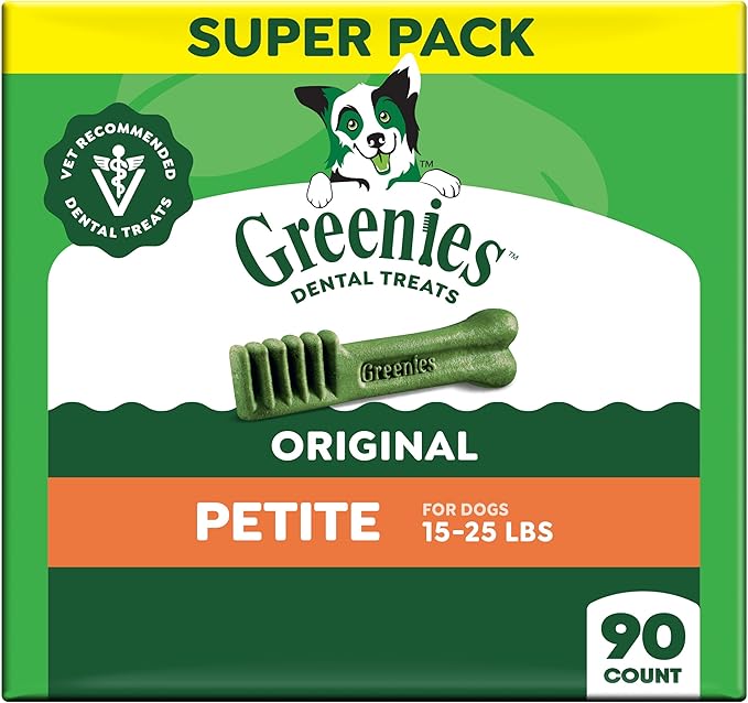 Greenies Veterinarian-Recommended Adult Natural Dental Dog Treats Petite Size, Dog Dental Chews, Original Flavor, 54 oz. Pack, 90 Count