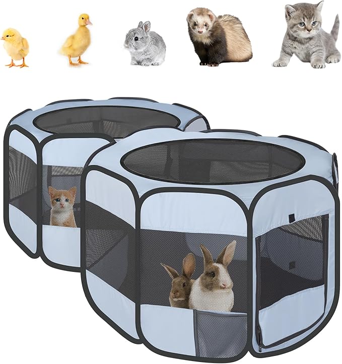 Pet Playpen Pop up Small Pet Cage Enclosure Tent Chick Run Brooder Coop Foldable Kennel for Kitten Ferret Puppy Guinea Pig Rabbit Hamster Chinchillas(No Divider, Unified Space)