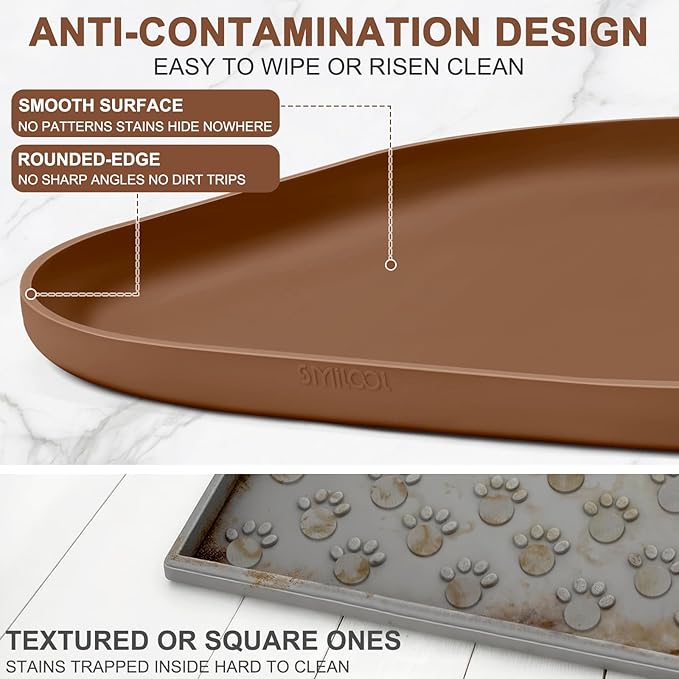 SMILOOL Small Silicone Pet Food Mat with Raised Edge for Food and Water Bowl, Square Dog Feeding Mats, Cat Food Trays for Floor Waterproof, Rubber Tray for Dogs and Cats, 12 x 12 x 0.7 Brown