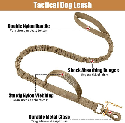 Tactical Dog Collar Leash Set, Adjustable Military Training Nylon Collar Dog Training with Control Handleand Metal Buckle, Dog Collar for Medium Large Dogs (Brown,L)