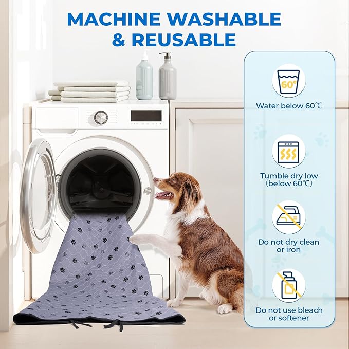 Fostanfly Washable Dog Pee Pads for Dogs, 2-Pack 41"x41" Large Reusable Potty Training Pads, Ultra-Absorbent, Leak-Proof & Non-Slip, with 8 Lanyards for Playpen, Crates & Furniture, Gray
