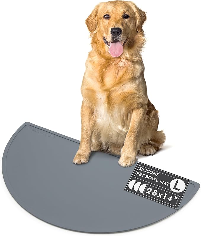 Should We Go - Waterproof Silicone Pet Food Mat - Non-Slip Spill-Proof Feeding Mat for Floors, Raised Edge Design, Easy-to-Clean Rubber Pad for Dog & Cat Bowls, 28" Across x 14" Deep, Large-Charcoal