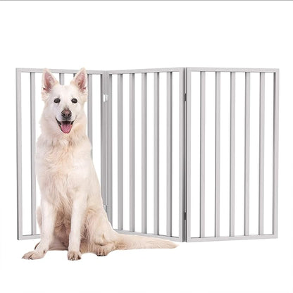 Pet Gate - 3-Panel Indoor Foldable Dog Fence for Stairs, Hallways, or Doorways - 54x32-Inch Wood Freestanding Dog Gates by PETMAKER (White)