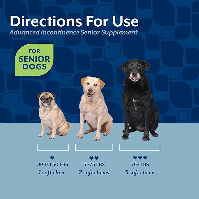NaturVet Senior Advanced Incontinence Dog Supplement – Helps Support Dog’s Bladder Control, Normal Urination – Includes Synergistic Blend of Botanicals – 60 Ct. Soft Chews
