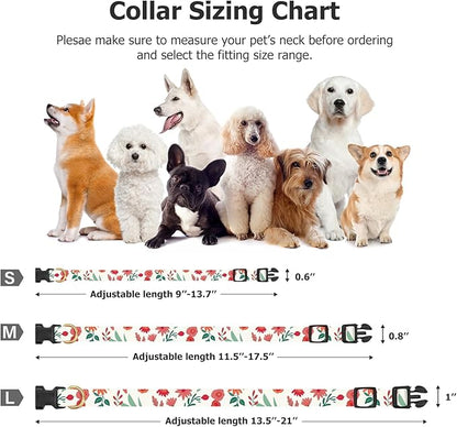 Cotton Handmade Dog Collar Cute and Distinctive Patterns Red and White Flower with Pendant for Girl Boy Dogs Collars L