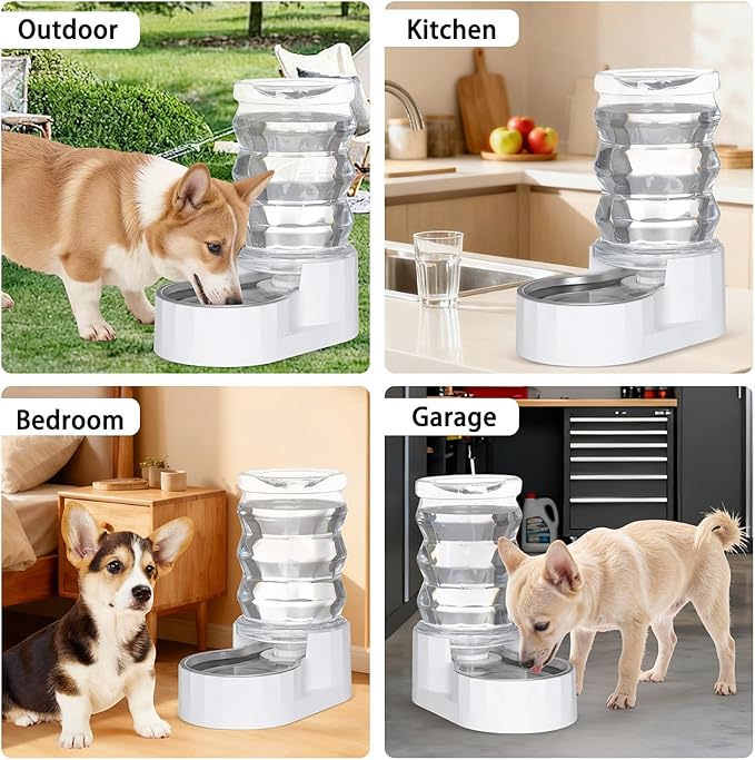 RIZZARI Automatic Gravity Pet Dispenser: 6.5L Large Capacity -No Power Needed -Stainless Steel with Triple Filter & Brush for Medium Dogs -Multiple Pets - Busy Pet Owners - Living Room -Kennel
