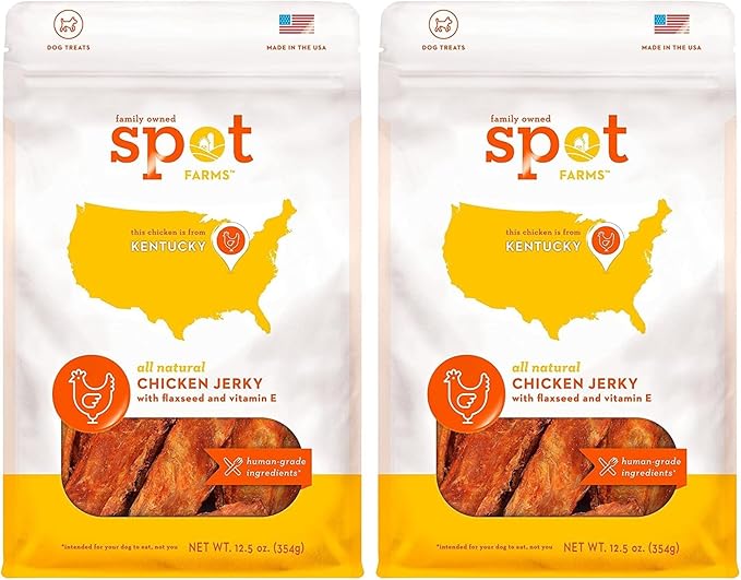 spot farms All Natural Human Grade Dog Treats, Chicken Jerky with Flaxseed and Vitamin E, 12.5 Ounce (Pack of 2)