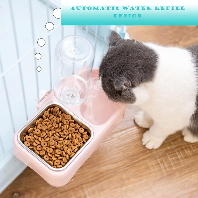 JiangYanus Crate Dog Bowl, Kennel Dog Food Water Bowl Set with Automatic Water Dispenser Detachable Stainless Steel Bowl, Hanging Pet Cage Feeder for Small Dogs Cat Puppies and Small Animals (White)