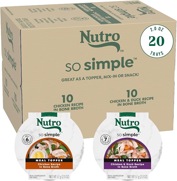 Nutro So Simple Wet Dog Meal Complement Chicken & Duck Recipes in Bone Broth, Wet Dog Food Topper, 2 oz. Trays, Variety Pack (20 Count)