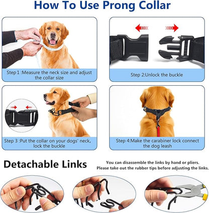 Prong Collar for Medium Dogs, Dog Pinch Collar,Dog Training Collar,High Strength Quick Release Buckle,Comfort Rubber Tips (Black，3.0mm, 20-Inch)