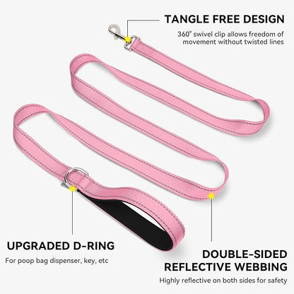 Joytale Dog Leash, 5 FT Double-Sided Reflective, Padded Handle Nylon Heavy Duty Leashes for Medium & Large Dogs Walking, Pink