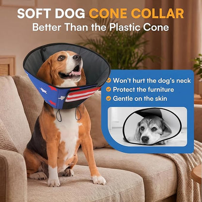 Queenmore Dog Cones for Small Dogs, Dog Cone Collar to Prevent Licking Wounds, Adjustable Comfy Cone for Dogs, Adjustable Elizabethan Collar for Pets, USAFlag S