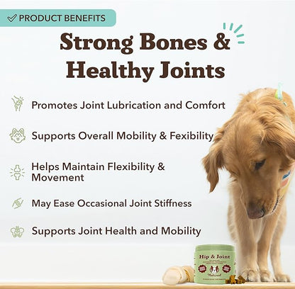 Natural Dog Company Hip & Joint Supplement Chew for Dogs – Supports Mobility, Flexibility & Comfort, Glucosamine, Chondroitin, MSM & Turmeric, Chicken Flavor, 90 Count
