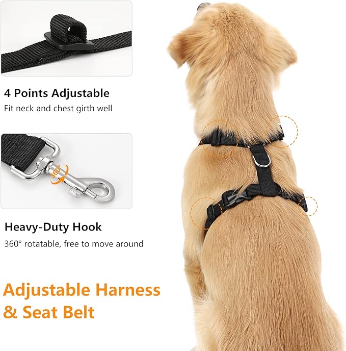 VavoPaw Dog Seat Belt, Safety Vest Dog Car Harness with Adjustable Buckle Dogs Seat-Belt for Vehicle Nylon Pet Safety Seats Belts Heavy Duty(XXL, Black)