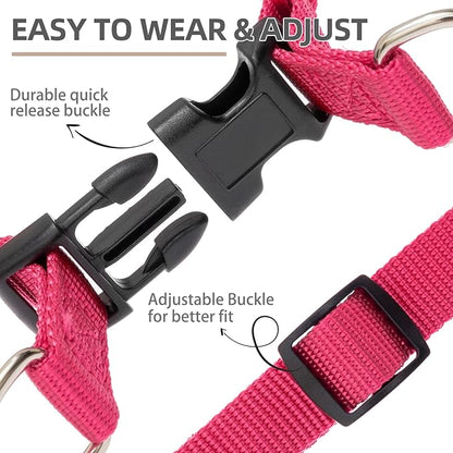 PUPTECK No Pull Dog Harness Soft Adjustable Basic Nylon Step in Puppy Vest Outdoor Walking with ID Tag and A-ir Tag Case, Hot Pink, M