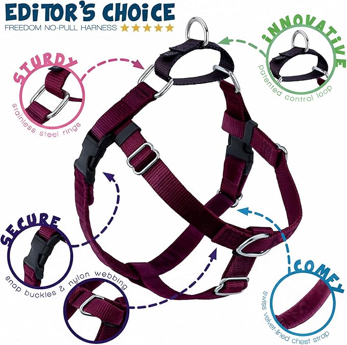 2 Hounds Design Freedom No Pull Dog Harness, Adjustable Harness, Easy Walking & Comfortable Control, Fits Small, Medium & Large Dogs, Solid Colors, Made in USA, 5/8" XS, Burgundy