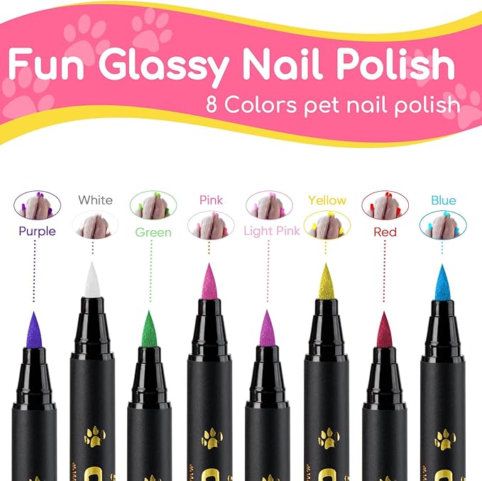 OLINGYOU Dog Nail Polish， Dog Nail Polish Pens Quick Dry-8 Colors, Pet Nail Polish Set for Dogs， DIY Dogs Puppy Nails, Dog Safe Nail Polish Non Toxic, Odorless, Easy to Apply