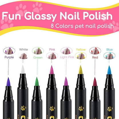 OLINGYOU Dog Nail Polish， Dog Nail Polish Pens Quick Dry-8 Colors, Pet Nail Polish Set for Dogs， DIY Dogs Puppy Nails, Dog Safe Nail Polish Non Toxic, Odorless, Easy to Apply