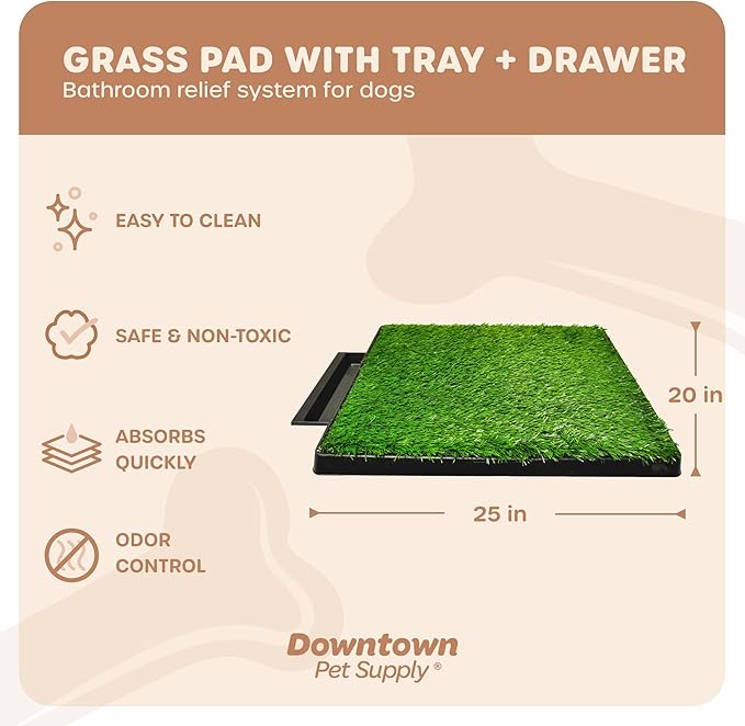 Downtown Pet Supply Dog Grass Pad with Tray, 20 x 25 w/Drawer - Outdoor and Indoor Potty System for Dogs with Replaceable Synthetic Grass Pee Turf - Portable and Waterproof Turf Dog Potty