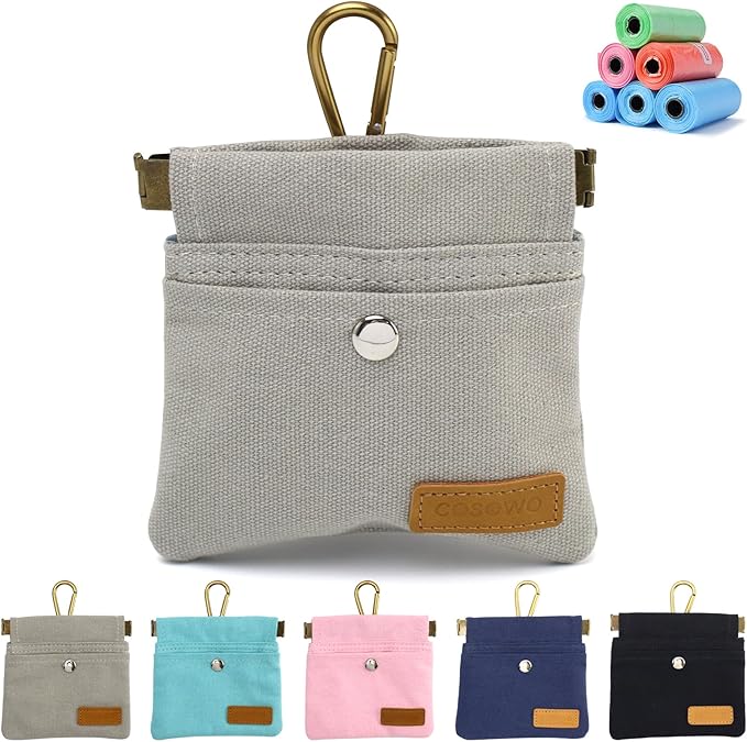 Dog Treat Pouch, Hand Free Dog Training Treat Bag with Carabiner & Magnetic Buckle, Auto Closing Dog Walking Bag for Puppy Travel or Outdoor Use, Pet Feed Snack Reward Pocket, Grey