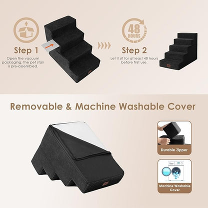 EHEYCIGA Dog Stairs for High Bed 22.5" H, 5-Step Dog Steps for Bed, Pet Steps for Small Dogs and Cats, Non-Slip Balanced Pet Ramp Indoor, Black