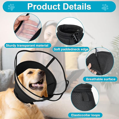 Soft Elizabethan Dog Cone Collar for Large, Medium & Small Dogs - Adjustable Recovery Collar for Post-Surgery, Wound Protection & Licking Prevention - Lightweight Pet Cone Alternative（Black,M）