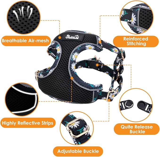 SlowTon Small Dog Harness - No Pull Dog Harness and Leash Set, Soft Mesh Lightweight Puppy Vest Harnesses, Adjustable Pet Harnesses for XXS XS Small Medium Easy Walk Hiking (Black, XXS)