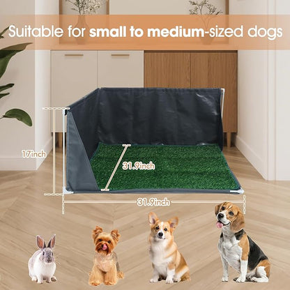 Dog Pee Pad Holder with High Walls, Portable Dog Litter Box for Inside Potty, Splash-Proof No Spill Pee Shield Pad Holder Tray for Puppies Small and Medium Dogs (Grey, Pee Pad Holder w/Grass Turf)