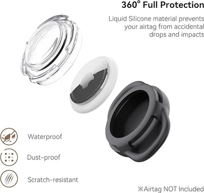 Waterproof Airtag Dog Collar Holder, Silicone & ABS Airtag Holder for Dog & Cat Collars, Ultra-Durable, Lightweight and Protective Airtag Case (Black & Pink, Small)