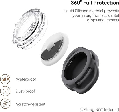 Waterproof Airtag Dog Collar Holder, Silicone & ABS Airtag Holder for Dog & Cat Collars, Ultra-Durable, Lightweight and Protective Airtag Case (Black & Black, Small)