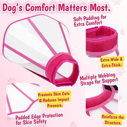 Comfy Dog Cone Collar for Dogs to Stop Licking, Soft Transparent E Collar for Small Dogs After Surgery, Extra-Long Recovery Cones, Durable & Easy-Clean Pet Neck Collars, Lightweight Cone(Rosered, S)