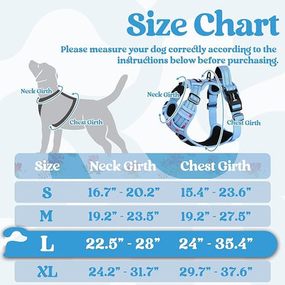rabbitgoo Dog Harness for Large, No Pull Pet Harness with 3 Buckles, Adjustable Soft Padded Vest with Control Handle, Walking Reflective Pet Vest for Large Dogs, Floral Blue, L