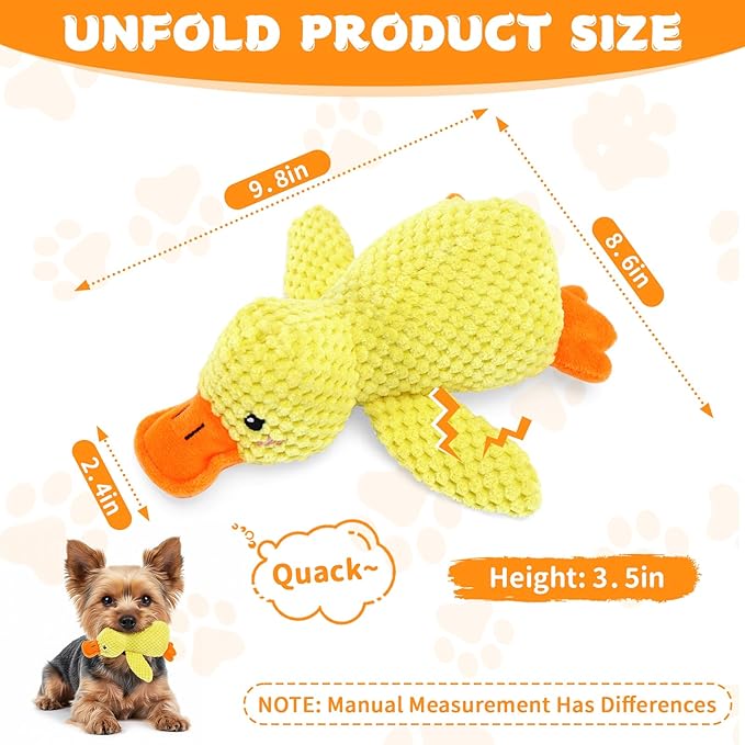 Calming Duck Toy for Dogs, 2026 New Interactive Crinkle Toy with Quack Sound for Dogs Teeth, Soft Stuffed Plush Mellow Calming Duck Pillow for Puppy Keep Busy -Yellow, 9.8"x8.6"(S)