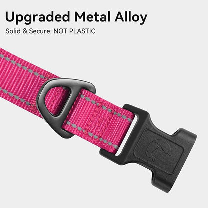 Joytale Reflective Dog Collar,Soft Neoprene Padded Breathable Nylon Pet Collar Adjustable for Medium Dogs,Hotpink,M