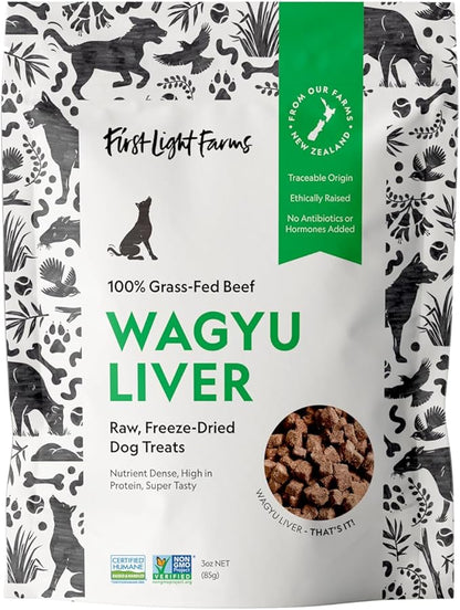 First Light Farms Freeze-Dried Wagyu Beef Liver Dog Treats | 100% Grass-Fed, Certified Humane, 3 oz Bag | Single Ingredient, Nutrient-Dense Superfood for All Breeds & Life Stages