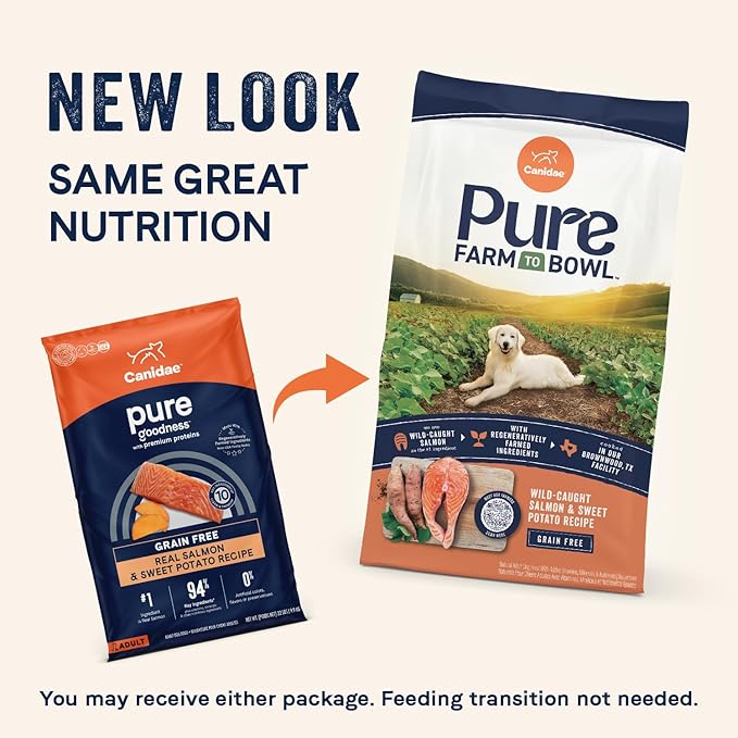 Canidae Pure Farm to Bowl, Grain-Free, Wild-Caught Salmon & Sweet Potato Dog Food, Adult 12lb