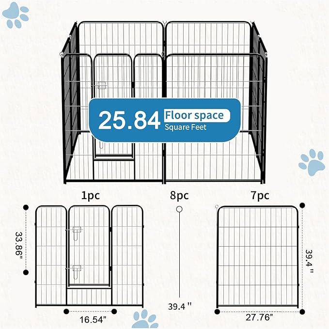 NEWBULIG Dog Playpen 8 Panels 40" Height Foldable Heavy Duty Metal Dog Exercise Playpen Puppy Fence for Indoor Outdoor Yard